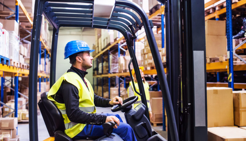 worker on forklift